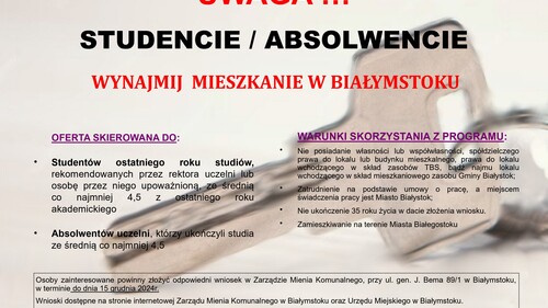 Uwaga!!! STUDENCIE/ABSOLWENCIE wynajmij mieszkanie w Białymstoku