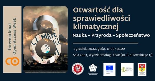 Plakat informacyjny dla wydarzenia pod hasłem &#34;Otwartość dla sprawiedliwości klimatycznej&#34;