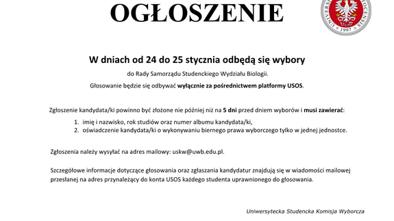 Wybory do Rady Samorządu Studenckiego Wydziału Biologii