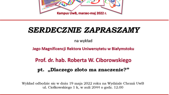 Wydział Chemii UwB zaprasza na wykład Jego Magnificencji Rektora Prof. dr. hab. Roberta W. Ciborowskiego